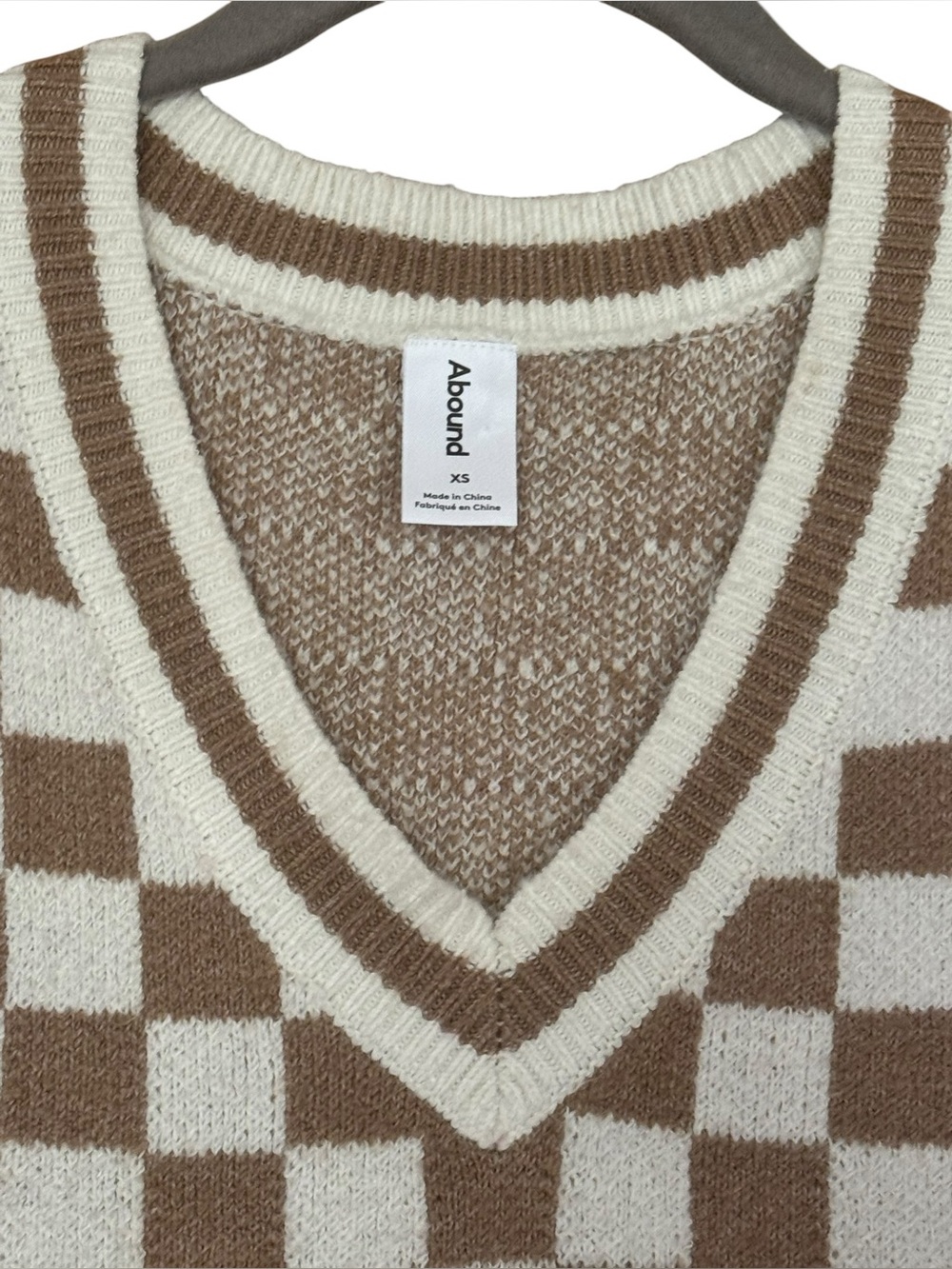 ABOUND Checkered V-Neck Sweater Vest XS 18” + p2p Tan Neutral EUC - Picture 3 of 10